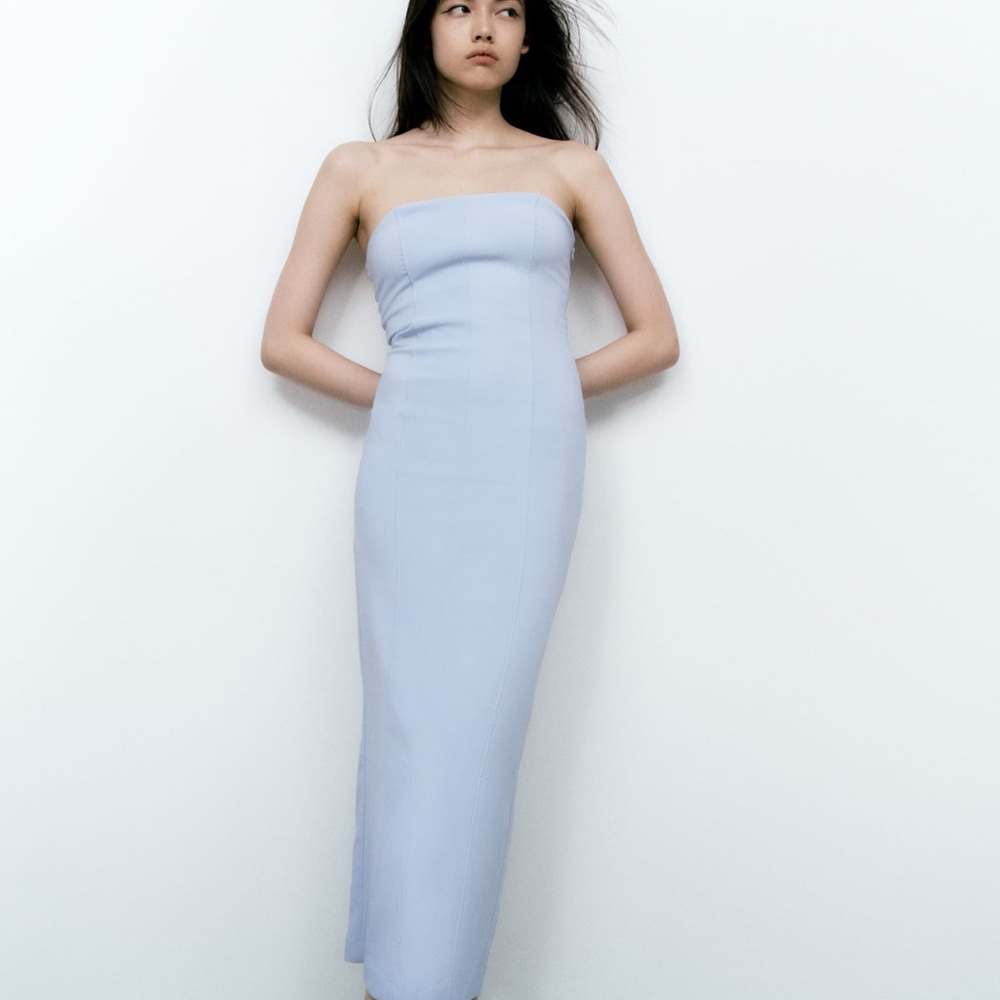Zara Strapless Light Blue Column Dress
